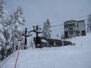 One operator oversees two unloading ramps from high above at Stevens Pass.