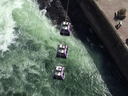Looking down at one of five pulses of cabins.