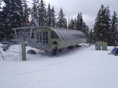 Building the bottom terminal over snow in May 2010.