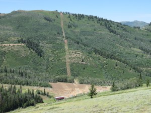 It's not hard to figure out where the new gondola goes. This is looking down from the top of Crescent.