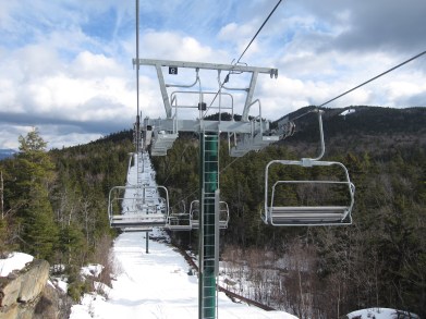 Looking back towards Loon Mountain on the Tote Road Quad that connects to South Peak.
