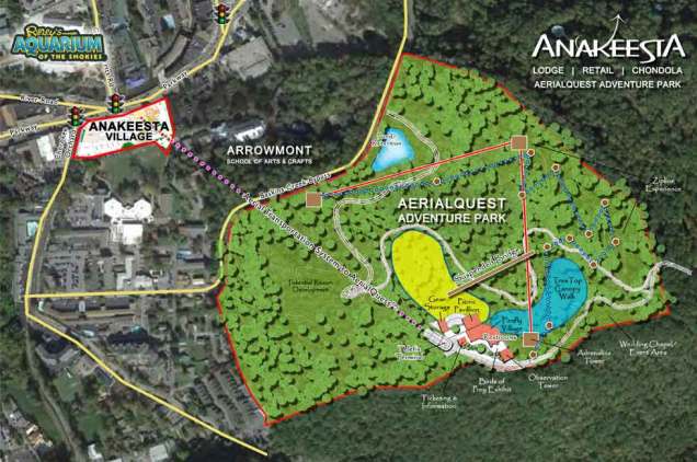 Site plan with the chondola connecting hotel to adventure park.
