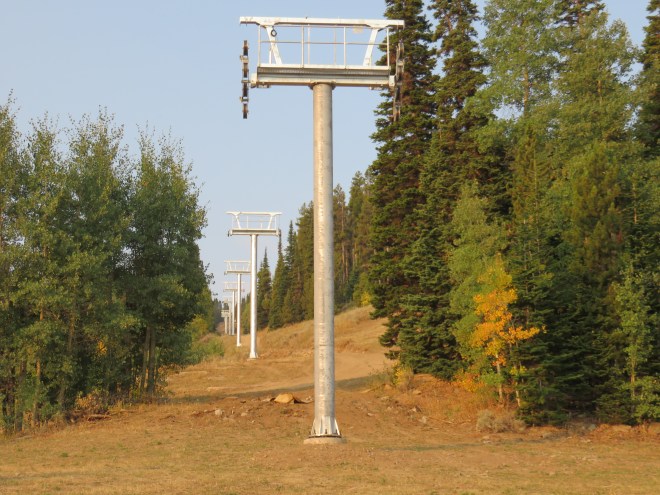 Looking up at newly erected towers.  Eight of ten are already up.