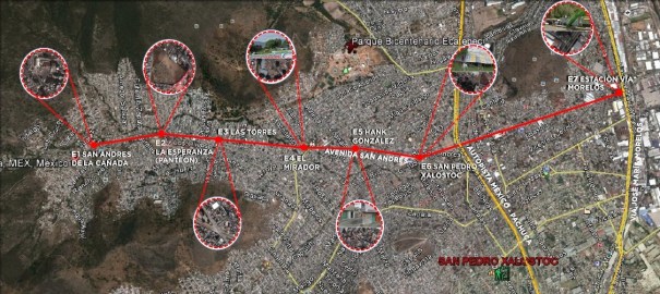 Map of the two lines and seven stations.