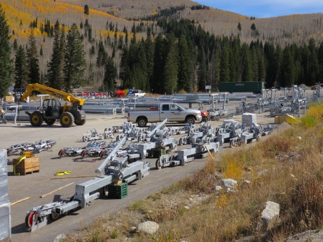 Lift towers and terminals have arrived for Solitude's Summit Express. Towers were flown up the hill last Saturday.