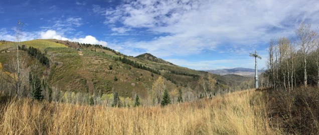 Panoramic view of Quicksilver's monster span over Thaynes Canyon.