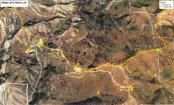 The new lifts will be behind the current ski area, not visible on Powder Mountain's current trail map.