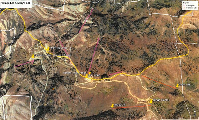 The new lifts will be behind the current ski area, not visible on Powder Mountain's current trail map.